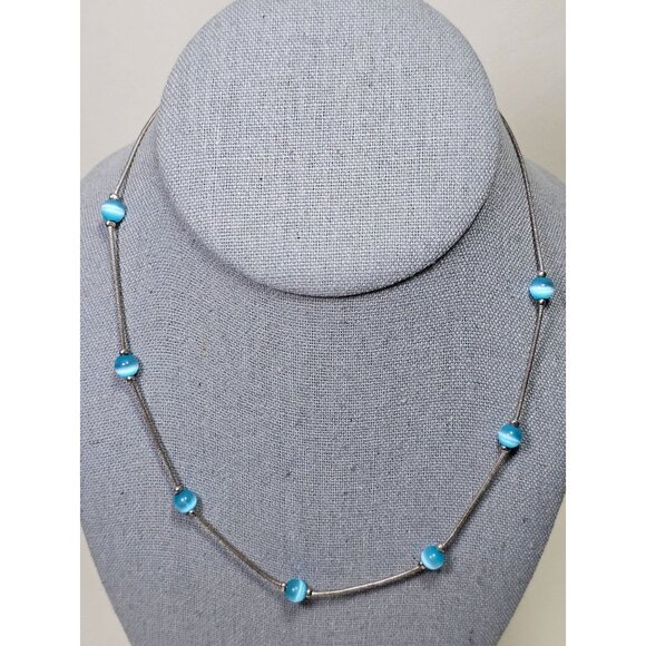 Avon Bead Fringe Choker & Unbranded Blue Cat Eye Floater Necklace, Vintage - Picture 3 of 10